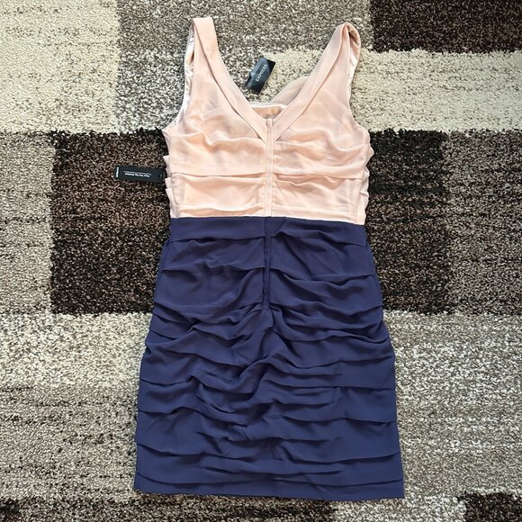 EXPRESS (Size 10) Light Pink Dark Blue Crepe Chiffon Ruched Dress Sleeveless - Picture 8 of 11